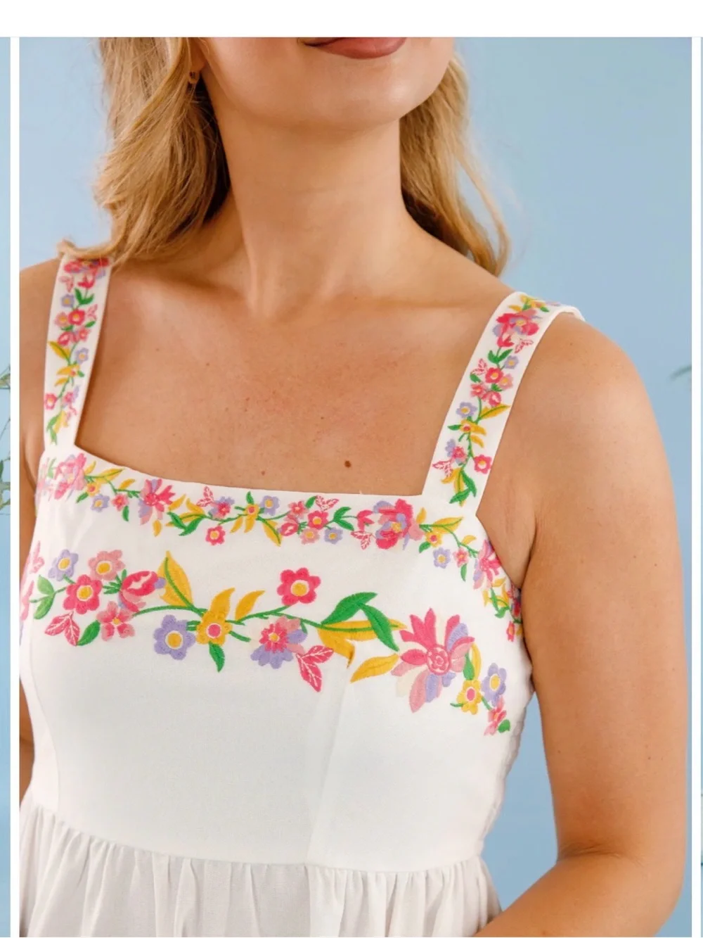 White Floral Embroidered Sundress